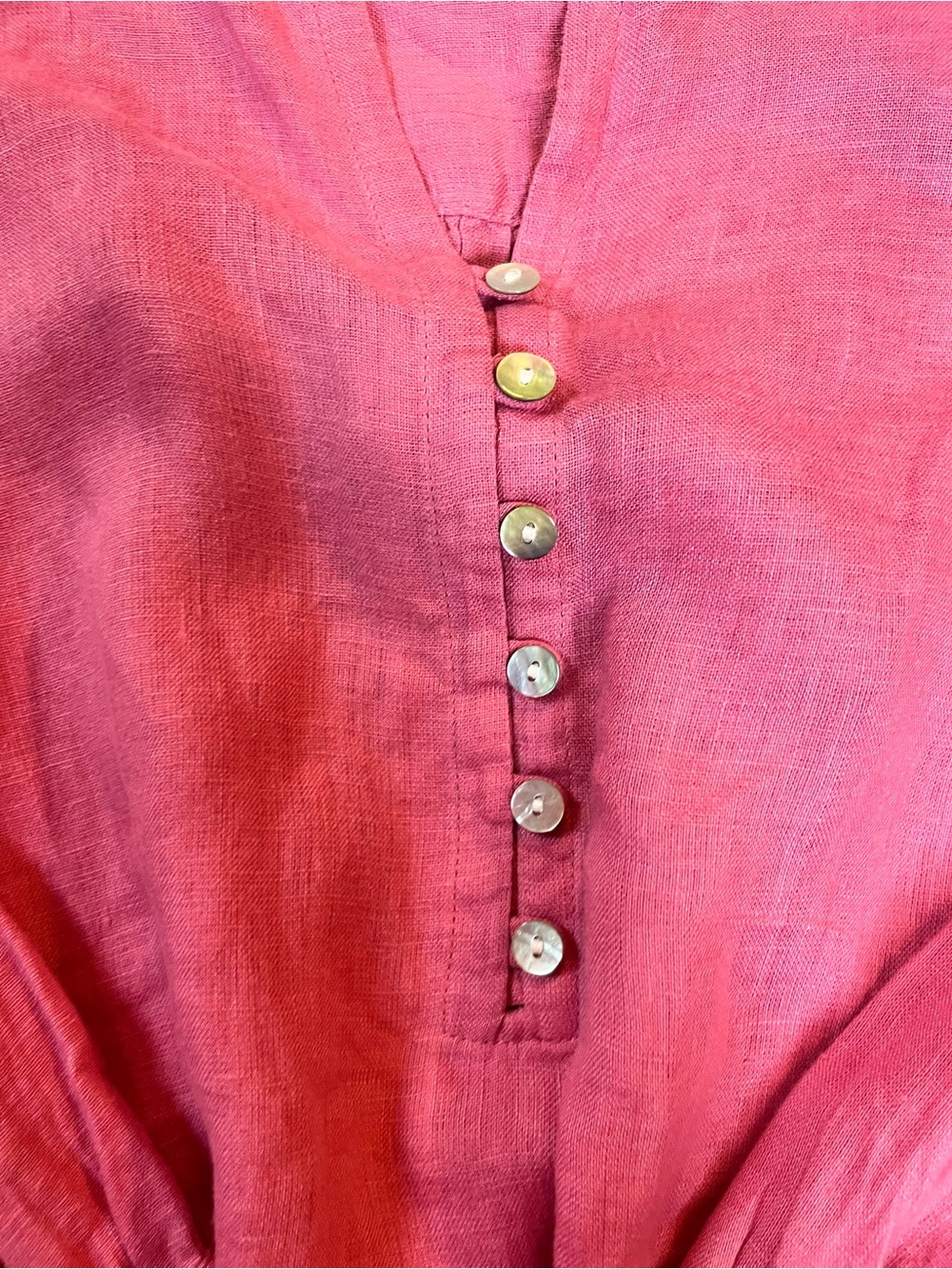 J.Jill Love Linen Pink Ruffle Henley Blouse XL NWOT - Picture 3 of 5